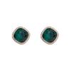 Aretes de Cristal Verde con Aguja de Plata S925 Moda Retro Celebridad de Internet Diseño Pequeño Único Aretes Simples para Mujer