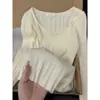 Suéter tejido de color sólido suave estilo coreano con cuello cuadrado y manga larga para mujer, otoño e invierno, puro y seductor, adelgazante, capa interior de moda