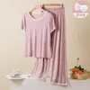 2026 Nuevo Modelo 8 Colores Color Sólido con Copas Acolchadas Dulce Casual Manga Corta Shorts Conjunto de Pijama de Verano para Mujer Ropa de Casa