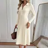 Nuevo Vestido de Punto Otoño/Invierno 2026, Color Sólido, Elegante Vestido Largo para Ir al Trabajo, Vestido Elegante Transfronterizo Europeo y Americano