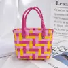 Bolso Pequeño Cuadrado Tejido Estilo Nuevo Cesta de Verdura de Verano Color a Cuadros de Nicho Bolso Tejido Bolso Tejido Portátil para Regalo