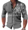 Nueva Moda Otoño 2024 para Hombre Camisa de Manga Larga con Estampado Animal Camisa Casual de Manga Larga para Hombre con Cuello Alto