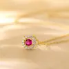 Anillo de Plata de Ley S925 con Diamantes Completos Collar de Corindón Rojo Lujo Accesible para Mujer Moda Simple de Gama Alta Exquisito Versátil Cadena para Clavícula