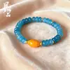 Pulseira de Contas Redondas Turquesa de Alta Qualidade, Círculo Único, Contas de Oração Vintage Estilo Chinês para Homens e Mulheres