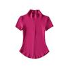 Moda Femenina Europea y Americana Chica Caliente Camiseta Base de Manga Corta con Cuello Alto y Media Cremallera Sexy Chica Caliente Hormiga Camiseta de Cintura Redonda