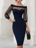2026 Tienda Independiente de Amazon Nueva Moda Femenina de Comercio Exterior Elegante para el Trabajo Sexy Malla Hombros Descubiertos Bodycon Vestido