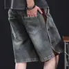 Pantalones Cortos de Mezclilla Resistentes para Hombre, Pantalones Casuales de Corte Recto Holgado de Longitud Media, Pantalones Cortos de Cinco Puntos Estilo Retro Americano con Parches de Personalidad