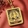 Colar com Pingente Thangka Estilo Xizang, Semi-Pintado à Mão e Incrustado com Ouro, Apresentando os Cinco Budas, Tara Verde, Deus Amarelo da Riqueza e os Doze Animais do Zodíaco