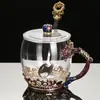 Taza de Té de Flor de Esmalte de Gama Alta Corona Vidrio Resistente al Calor Sin Plomo Taza para Beber Hogareña Europea Taza para Té de la Tarde Café