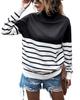 Ropa de Punto de Cuello Alto a Rayas Transfronteriza 2025 Ropa de Mujer de Amazon Aliexpress Ropa de Punto Color Block Jersey de Manga Larga Suelto para Mujer