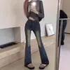 Jeans retro de pierna acampanada micro para chica caliente Pantalones rectos ajustados de cintura alta para mujer, nuevos para primavera y otoño, pantalones de arrastre
