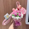 Pingente Chaveiro Buquê de Pelúcia Acabado, Buquê de Rosas de Crochê com Fio, Presente de Dia dos Namorados, Pequeno Presente de Aniversário