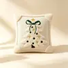 Funda de Almohada Popular Navideña Transfronteriza con Lazo Navideño y Bordado de Estrella de Cinco Puntas, Cojín para Sofá, Funda de Almohada para Decoración del Hogar
