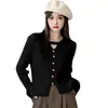 Nueva colección de otoño e invierno: suéter grueso de punto con patrón trenzado, con un elegante diseño de cuello halter y cuello en V, mangas largas y color negro. Talla única