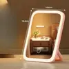 Espelho de Maquiagem LED Portátil com Luz, Espelho de Bancada com Rotação de 360 graus