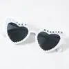 Novia novia diadema de perlas velo tirante para el hombro gafas de sol con forma de corazón abanico de boda set de abanico de plumas