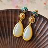 Aretes de jade Hotan pintados al esmalte estilo nacional retro textura artística 2022 Nuevos aretes de marea nacional estilo nacional