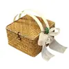 Caja de Regalo de Boda de Mimbre Caja Vacía Cesta Tejida a Mano con Tapa Caja de Dulces para Dama de Honor Cesta de Bambú Caja de Regalo