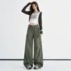 Jeans de trabalho juvenil Laranja # Outono com múltiplos bolsos, perna larga, para mulheres, corte solto, emagrecedor, casual, calça reta versátil, moderna