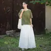 26 Moda Outono Feminina Nova Blusa de Ramie Tie-Dye Fresca e Artística Versátil Gola Redonda Manga Curta Simples Camiseta Feminina