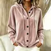 2026 Otoño/Invierno Europeo y Americano Nuevo Transfronterizo Color Sólido Casual Moda Botones Con Capucha Terciopelo Dorado Manga Larga Chaqueta Cárdigan para Mujer