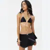 Traje de baño de una pieza retro negro simple y seductor con tiras de corbata, para busto pequeño, para mujer, estilo CollectionIns