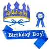 Sombrero de corona dorada para cumpleaños infantil, etiqueta de cumpleaños con broche de correa para el hombro, juego de decoración para tarta de cumpleaños para niño