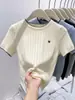Top de Punto Bordado con Corazón de Nuevo Estilo Verano 2026 para Mujer, Camiseta de Manga Corta de Alta Gama para Figuras Pequeñas, Moderno A11198