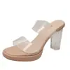 Sandalias de plataforma sexy con diseño de tacón grueso de cristal transparente, nuevo estilo de verano para discoteca, escenario, pasarela, tacones altos.