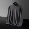 Camisa base de invierno de terciopelo de doble cara para hombre, camiseta de manga larga, cuello medio nuevo, cuello alto medio, top interior cálido