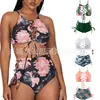 Aliexpress Amazon Bikini Sexy de Múltiples Tirantes Fruncidos de Cintura Alta Conservador para Mujer Estilo Europeo y Americano Ajustado de Dos Piezas