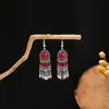Pendientes Bohemios Azules de Turquesa Estilo Étnico Europeos y Americanos, Pendientes de Borla de Metal Plateado Imitación, Joyería de Borla Vintage para Orejas al por Mayor