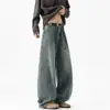 Pronta Entrega Outono Novo Estilo Patchwork Desconstruído Jeans Cimitarra Masculino Retrô Lavado Tendência Largo Wide Leg Jeans Calça Longa