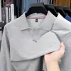 Transmissão ao vivo de produto popular: Camiseta de manga comprida com gola tesoura, top masculino com gola de lapela, cor sólida, confortável, respirável e não abafa, estilo polo