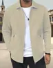 Moda Casual Transfronteiriça Nova Primavera Outono Cor Sólida Textura Waffle Gola Zíper Cardigan Jaqueta Roupa Exterior Gola