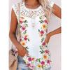 Chaleco informal holgado de algodón de colores con cuello redondo y borde de encaje con estampado floral para mujer de Amazon, estilo europeo y americano, verano 2022
