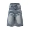 Shorts jeans de perna larga com orelhas de gato, lavagem desgastada, masculino, primavera e verão, novo, alta rua, versátil, solto, modelador, calça de três quartos, feminino, moderno