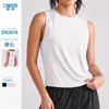 Top de yoga Lulu de longitud corta en stock transfronterizo para mujer, de malla, absorbente de humedad, secado rápido, transpirable, sin mangas, casual, cuello redondo, cobertura