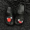 Sapatos de caverna kazilan olhos grandes pinguim fofo desenho animado flor de sapato diy decoração de cabedal pinguim de bico comprido flor de sapato