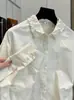 Elegante blusa de mujer con cuello de encaje, fruncido en la cintura y manga larga plisada, cárdigan liso de cuello vuelto, novedad principios de primavera 2026