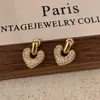 Brincos de Coração Micro-Incustados com Diamante Total em Agulha de Prata S925, Estilo Doce e Descolado, Design Moderno, Exquisitos Brincos de Coração de Pêssego