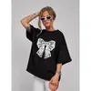Camiseta de Manga Corta 100% Algodón 2025 Estilo Nuevo Americano Dulce, Divertido y Lindo Estilo Estampado de Lazo Top Exterior