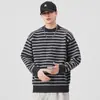 Suéter casual de punto grueso a rayas de alta gama para hombre, tejido suelto de invierno, capa base simple y cálida