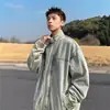 Gola Vertical Lavado Denim Jacket Estilo Americano Masculino Novo Estilo Bonito Nicho Jaqueta Solta Hong Kong Estilo Moda Marca Ins All-Match Top