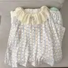 Pijama doble largo de encaje de algodón nube a cuadros amarillos, conjunto fino y amigable con la piel para casa para mujer en primavera y otoño