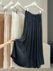 Falda Plisada Larga para Mujer con Cintura Elástica y Cordón, Color Sólido de Verano, Adelgazante, con Caída, Versátil, Casual, Elegante, de Corte A
