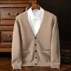 Cárdigan de Lana para Hombre con Cuello en V, Botones y Bolsillos, Abrigo Suéter Cálido Tejido para Personas de Mediana Edad y Mayores, Dropshipping Transfronterizo de Amazon