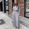 Conjunto de Duas Peças Europeu e Americano Outono e Inverno Novo, Vestido Suéter de Meia-Estação Cor Sólida Linha A Plissado Versátil Emagrecedor de Cintura Alta