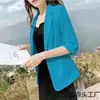 Blazer de Linho para Mulheres, Fino Protetor Solar 2025 Novo Estilo Coreano Jaqueta de Terno Profissional, Modelo Curto Versátil de Verão