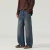 Ropa de Hombre Shanggu Primavera y Otoño Jeans para Hombre con Estampado Ojo de Gato, Ropa de Trabajo Vintage, Pantalones de Pierna Ancha con Caída, Pantalones Rectos Modernos